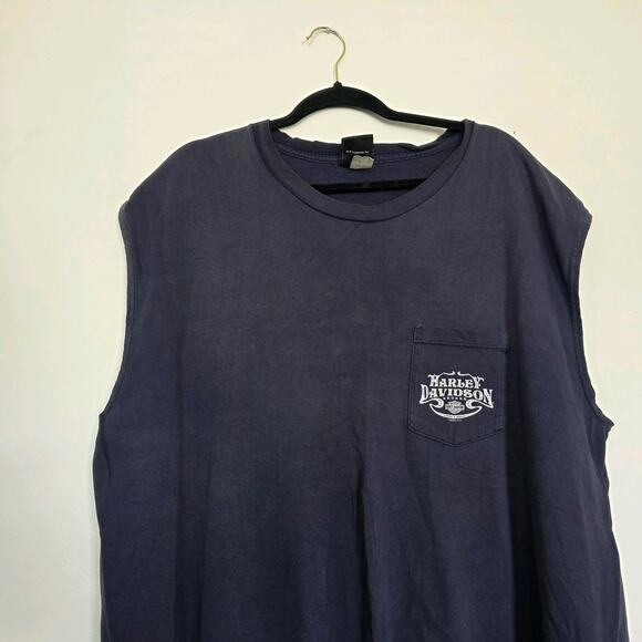 Vintage Harley Davidson Tank Men 3X Laugermans Pocket Tee Skull 2000s HD York PA - Picture 3 of 11
